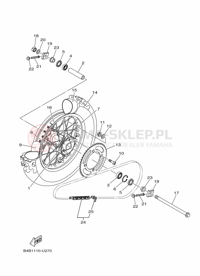 Schemat "Koło tył" do Yamaha YZ85LW