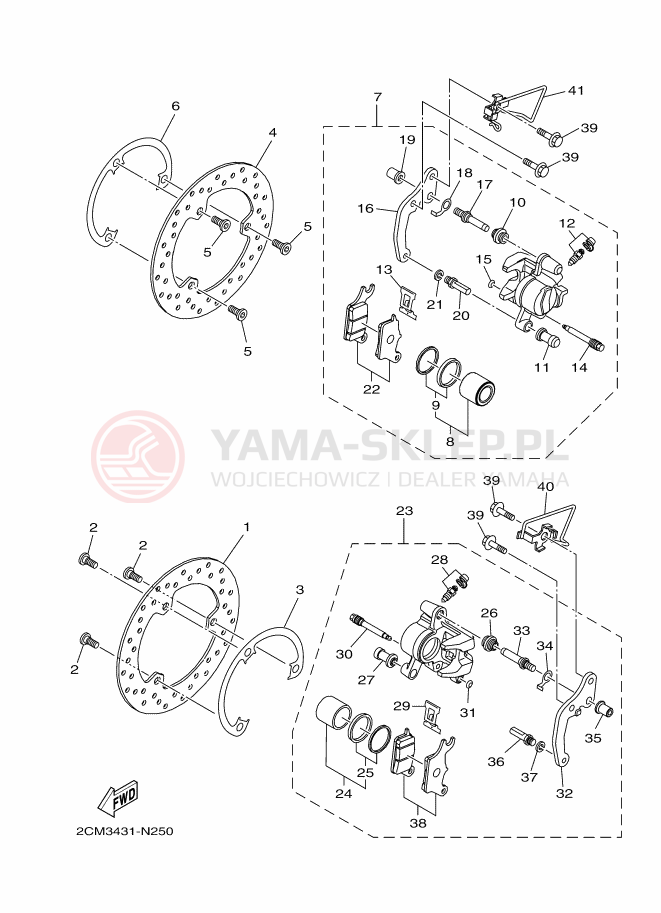 Schemat "Zacisk hamulcowy + tarcza przód" do Yamaha TRICITY 125