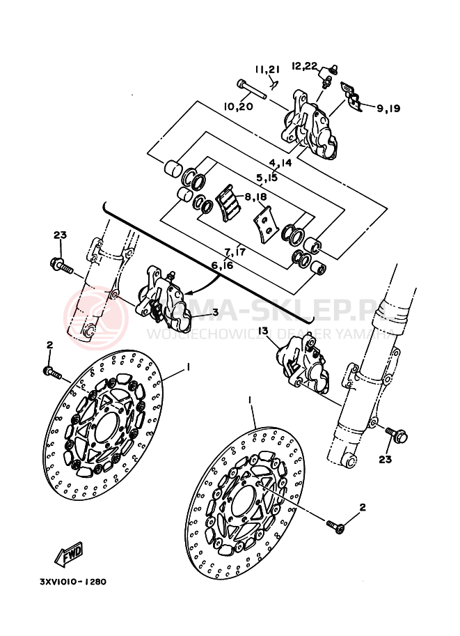 Schemat "Zacisk hamulcowy + tarcza przód" do Yamaha TZR250RSP