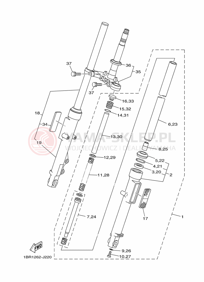 Schemat "Amortyzatory przód" do Yamaha YBR125E