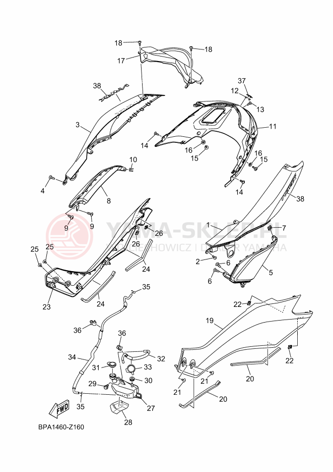 Schemat "Pokrywa boczna" do Yamaha NMAX 125 TECH MAX