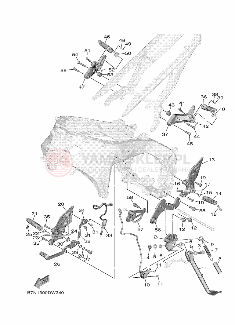 Schemat "Stopka postojowa i podnóżki" do Yamaha MT-09