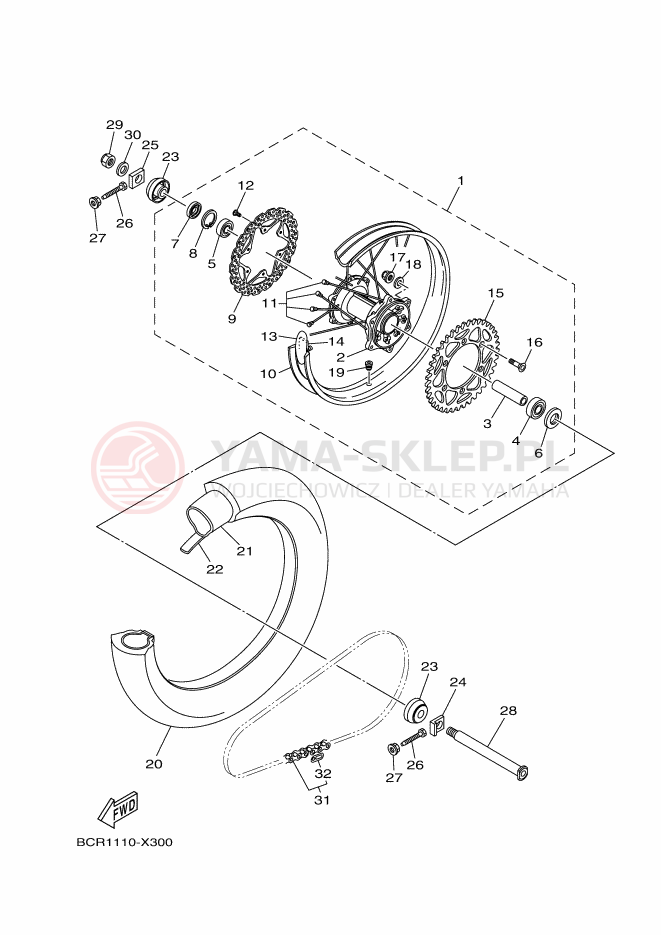 Schemat "Koło tył" do Yamaha YZ125