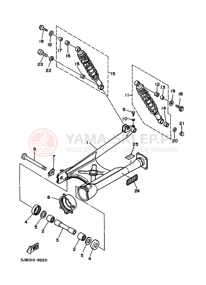 Schemat "wahacz, zawieszenie tył" do Yamaha XV400 VIRAGO