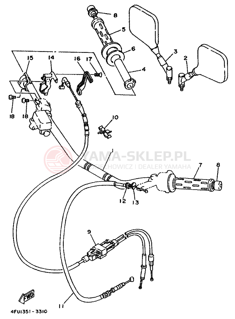 Schemat "Kierownica i osprzęt" do Yamaha TDR125