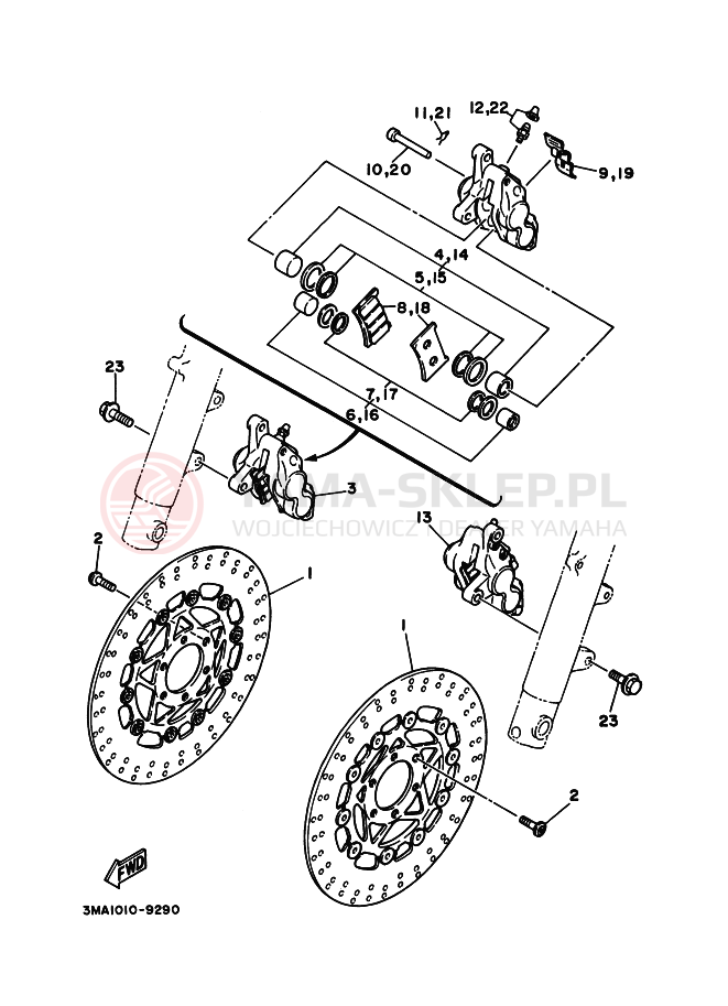 Schemat "Zacisk hamulcowy + tarcza przód" do Yamaha TZR250SP