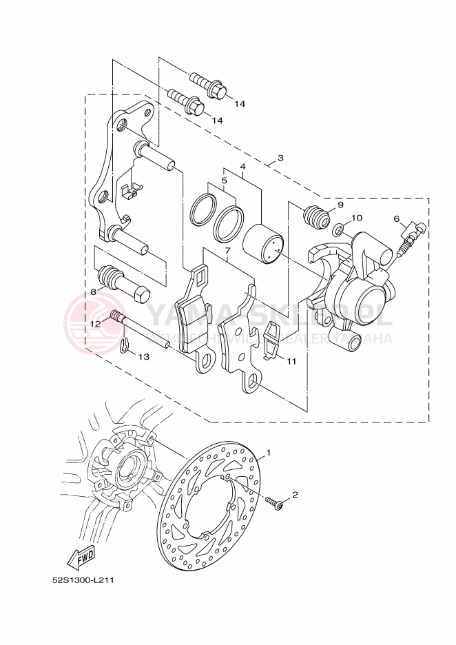 Schemat "Zacisk hamulcowy + tarcza przód" do Yamaha XENTER 125