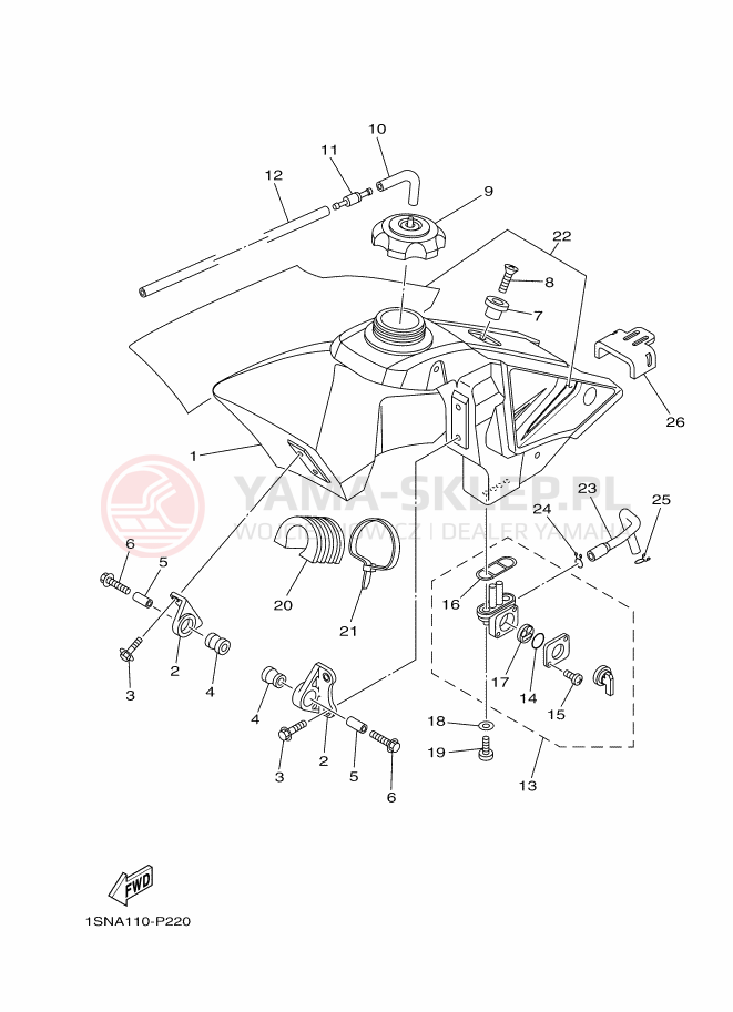 Schemat "zbiornik paliwa" do Yamaha YZ85LW