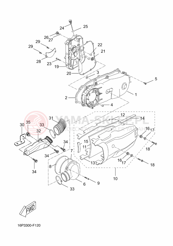 Schemat "Pokrywa silnika" do Yamaha XCITY