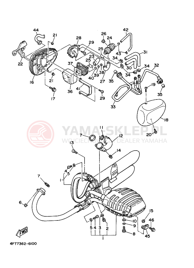 Schemat "Wydech końcowy" do Yamaha XV500 VIRAGO