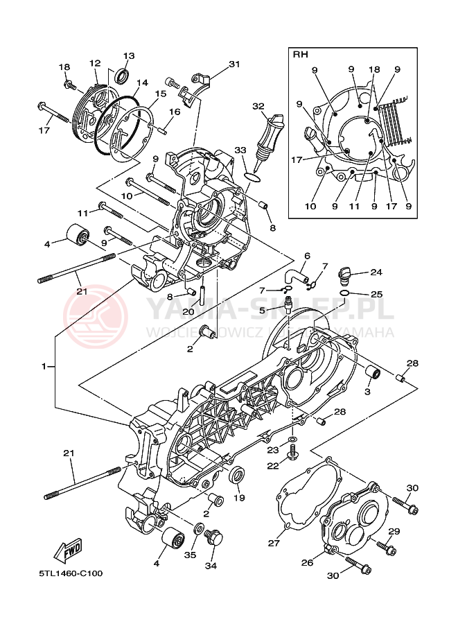 Schemat "Obudowa silnika" do Yamaha AL115C MIO