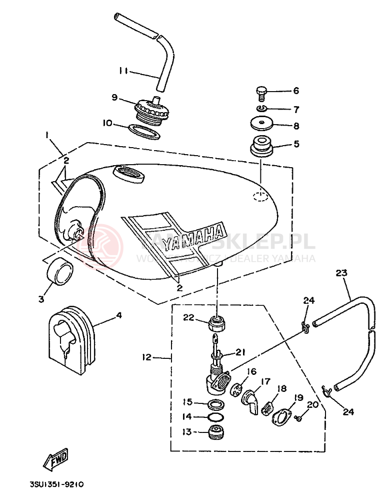 Schemat "zbiornik paliwa" do Yamaha TY125