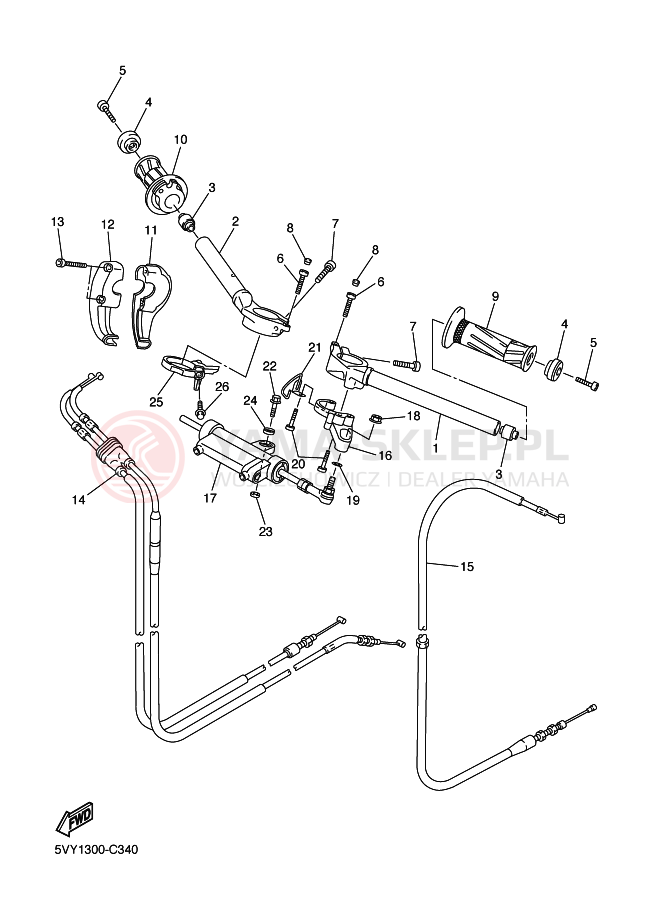Schemat "Kierownica i osprzęt" do Yamaha YZF-R1 YZF-R1S R1