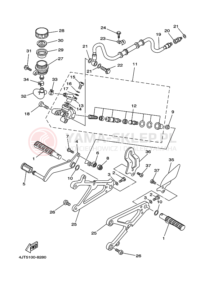 Schemat "Stopka postojowa i podnóżki" do Yamaha TZ125
