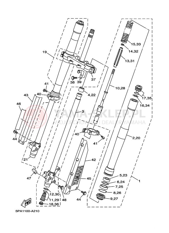 Schemat "Amortyzatory przód" do Yamaha YZ85