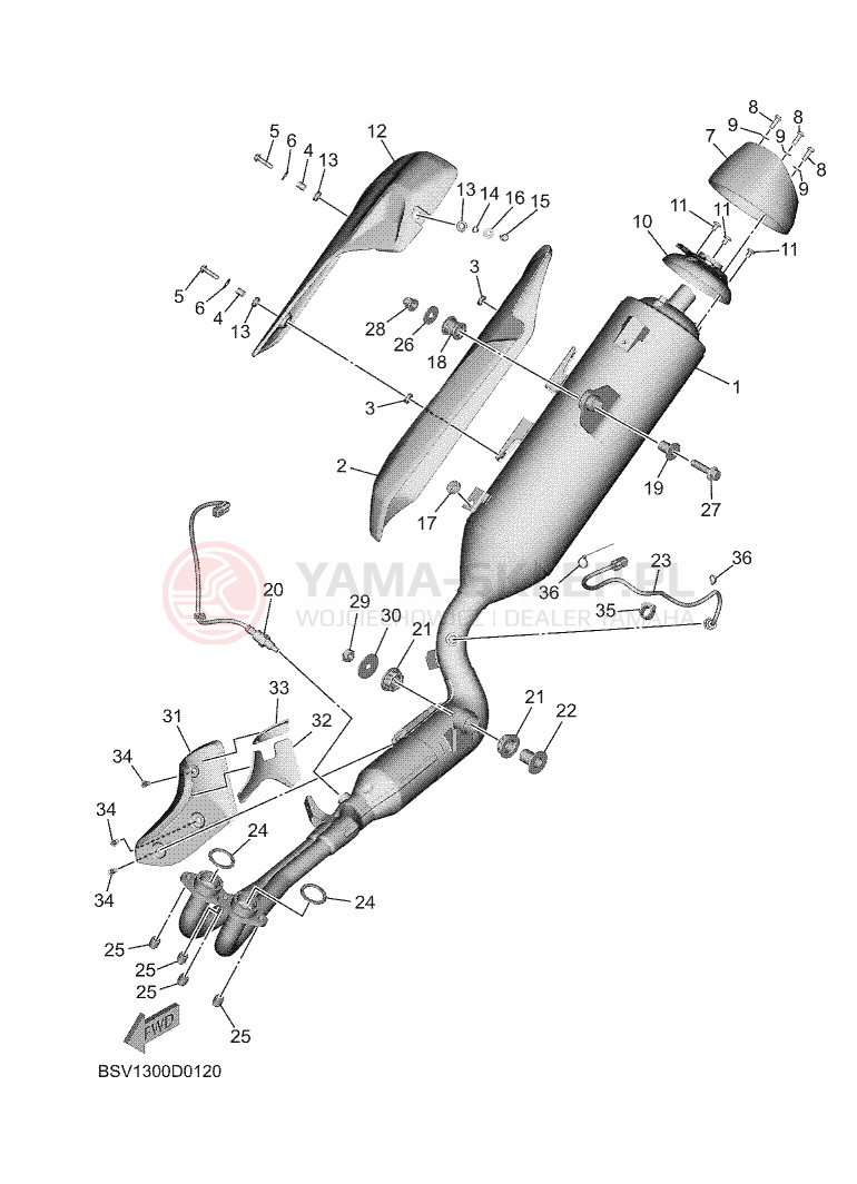 Schemat "Wydech końcowy" do Yamaha TMAX