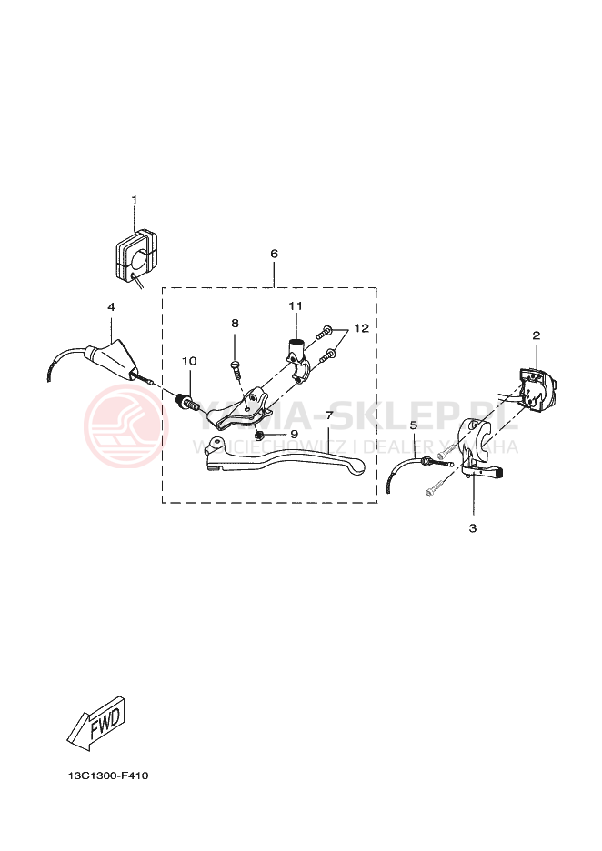 Schemat "Kierownica i osprzęt" do Yamaha DT50X