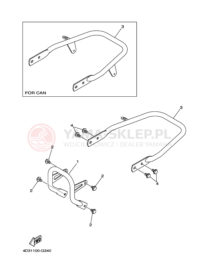 Schemat "osłona / stelaż" do Yamaha YFM250R