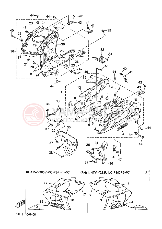 Schemat "POKRYWA SILNIKA 2" do Yamaha YZF600R YZF600RK YZF