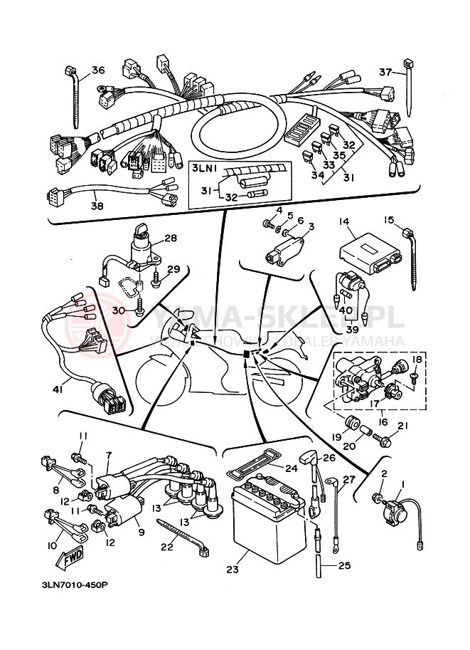 Schemat "układ elektryczny" do Yamaha FZR250R
