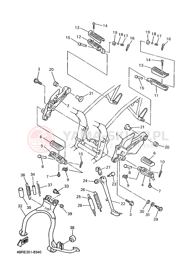 Schemat "Stopka postojowa i podnóżki" do Yamaha XJ600N
