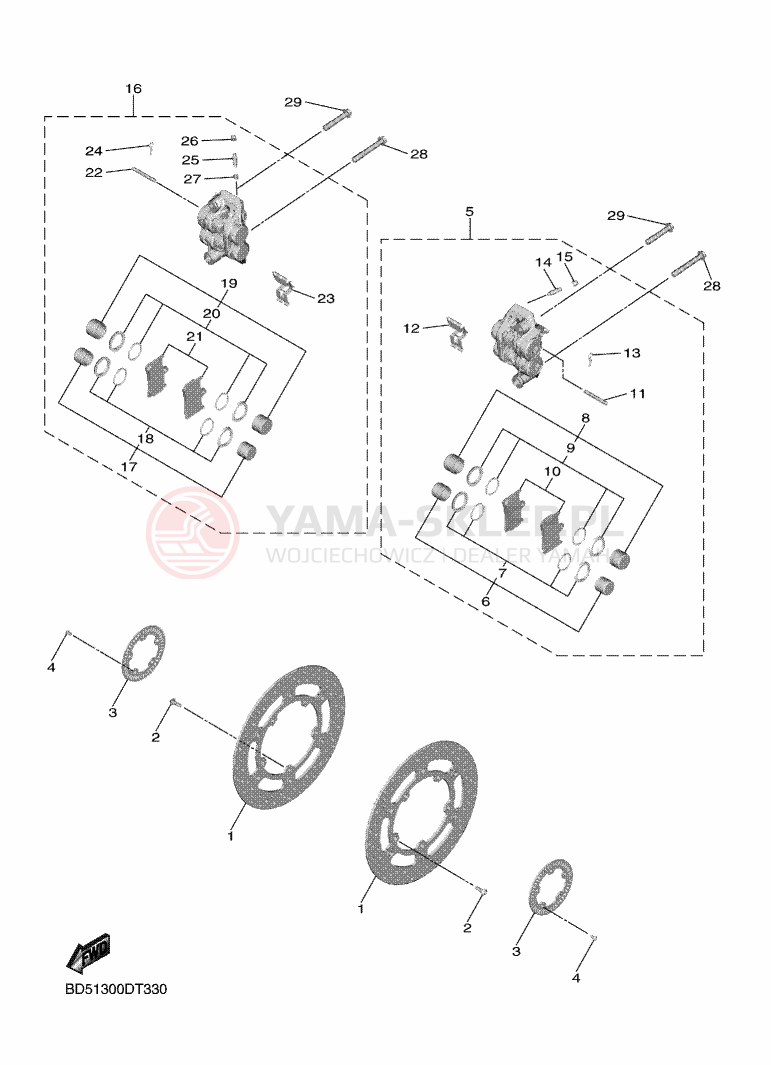 Schemat "Zacisk hamulcowy + tarcza przód" do Yamaha NIKEN
