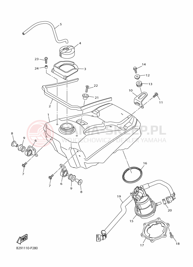 Schemat "zbiornik paliwa" do Yamaha YZ250FX