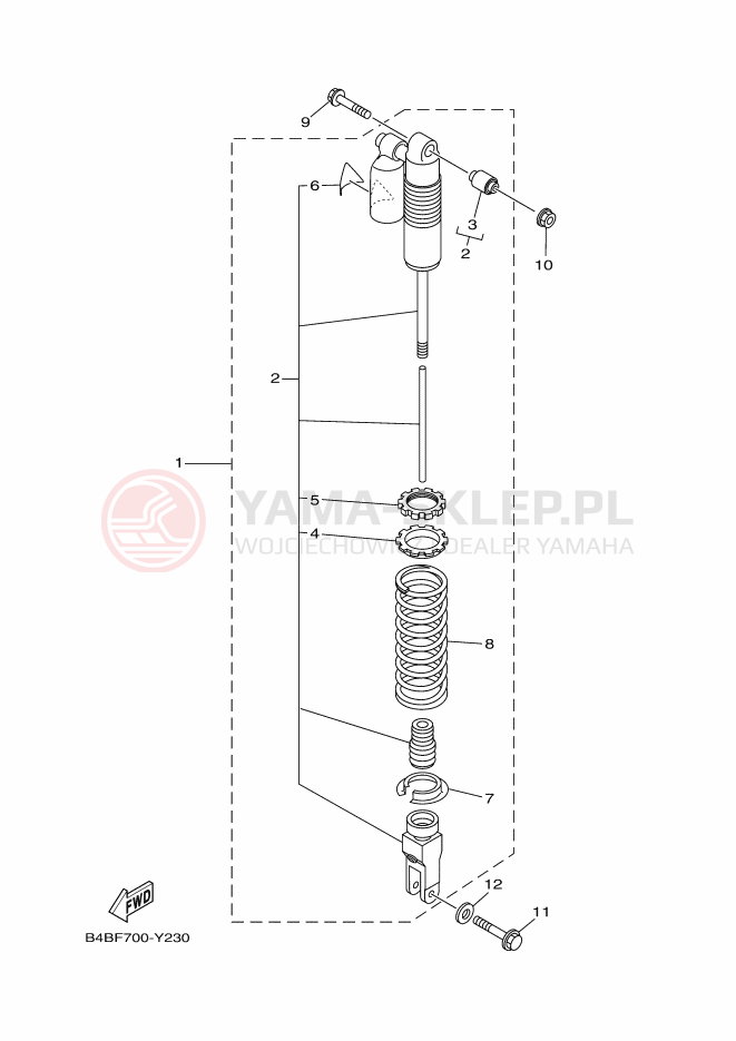 Schemat "wahacz, zawieszenie tył" do Yamaha YZ85
