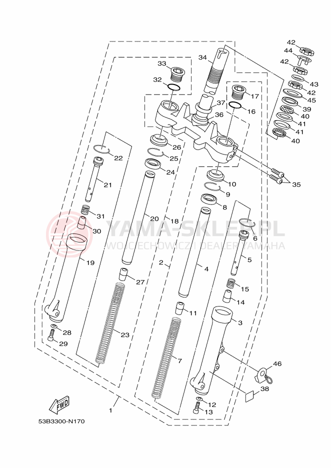 Schemat "Amortyzatory przód" do Yamaha XENTER 150