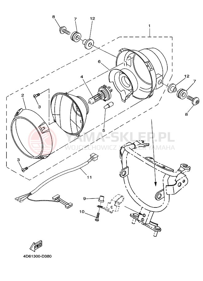 Schemat "Lampa przód" do Yamaha XG250 TRICKER