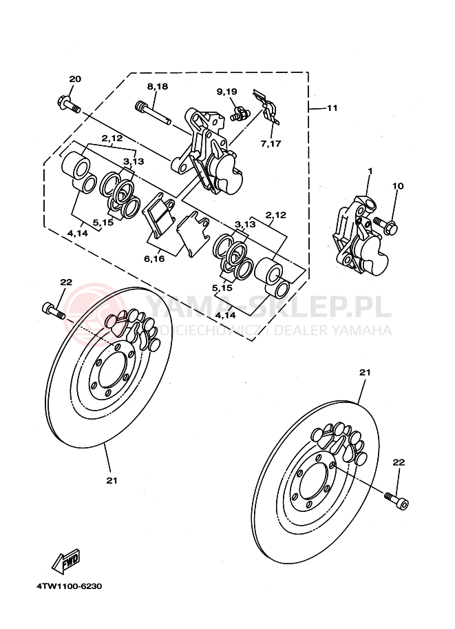 Schemat "Koło przód" do Yamaha TZ250