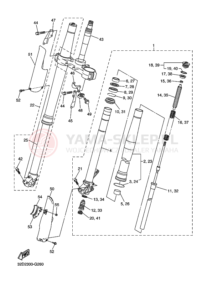 Schemat "Amortyzatory przód" do Yamaha WR250X