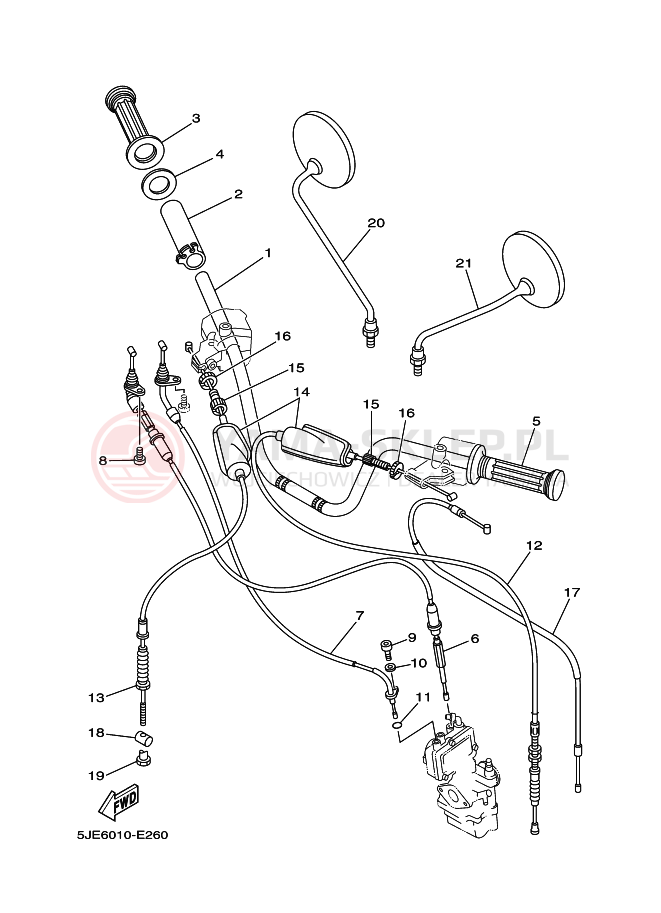 Schemat "Kierownica i osprzęt" do Yamaha YB-1 YB1-4