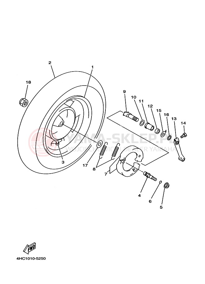 Schemat "Tylne koło 1 (4HC1, 2, 3, 4, 5)" do Yamaha MAJESTY