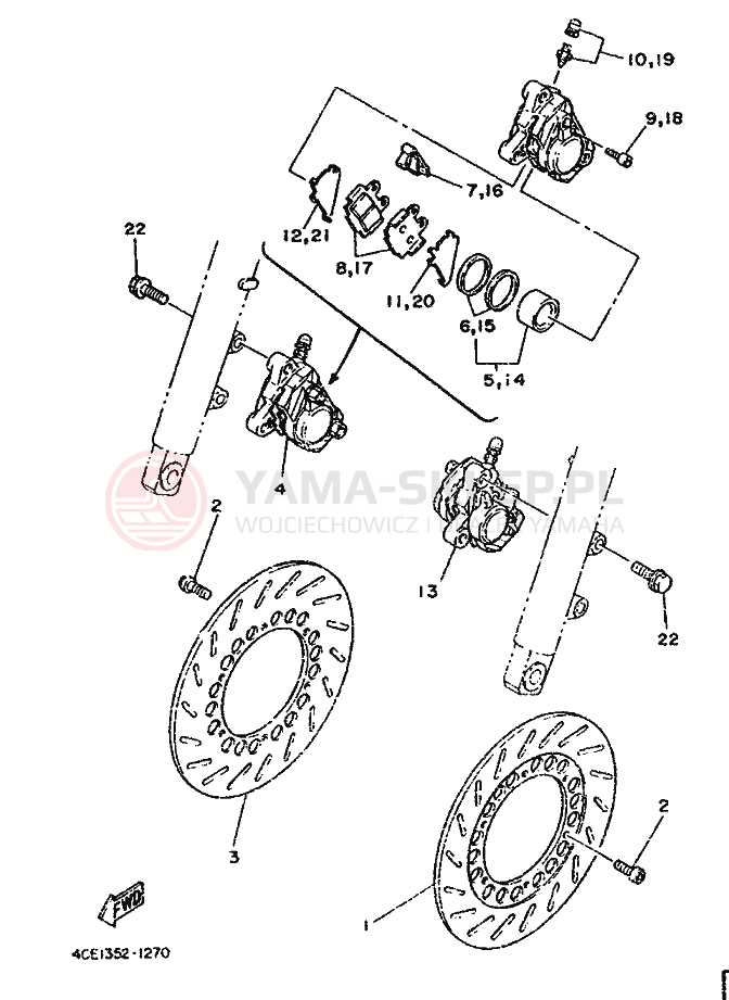Schemat "Układ hamulcowy przód" do Yamaha RD350