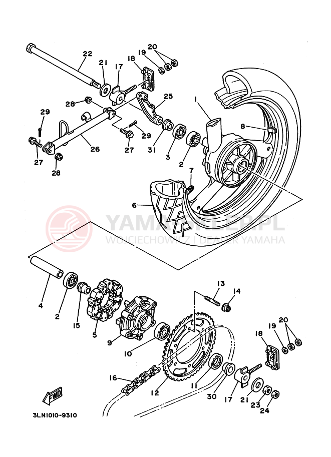 Schemat "Koło tył" do Yamaha FZR250R