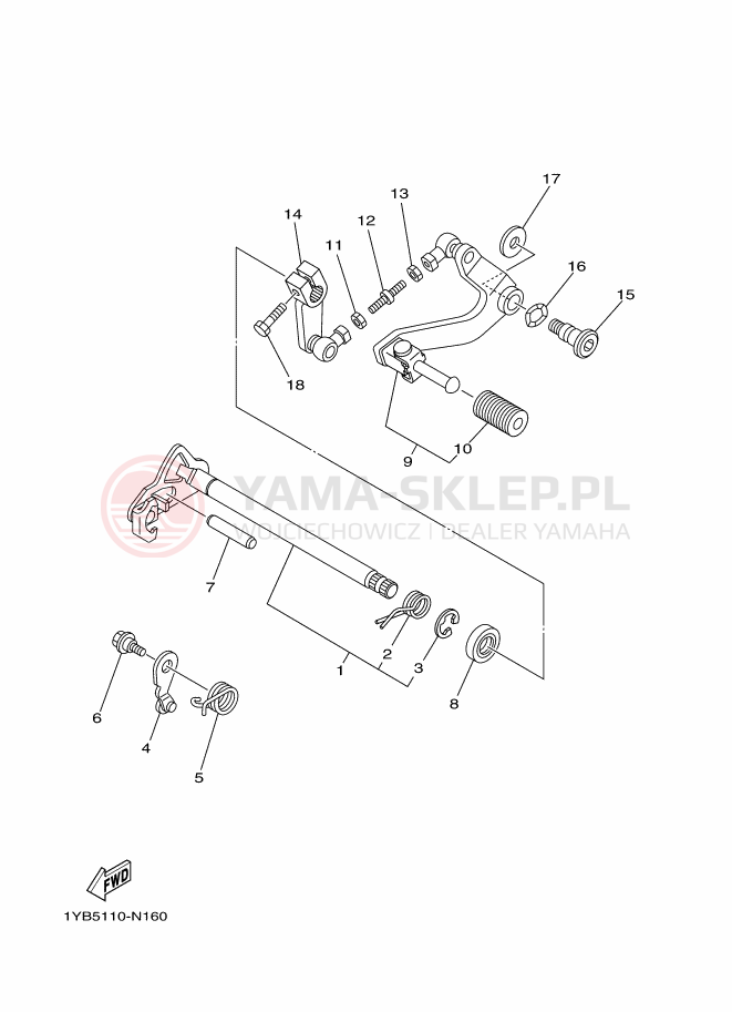 Schemat "Dźwignia zmiany biegów, wałek" do Yamaha XT250