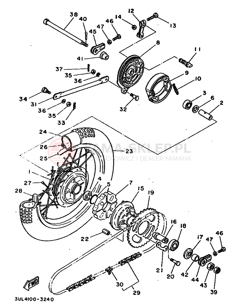 Schemat "Koło tył" do Yamaha RT100