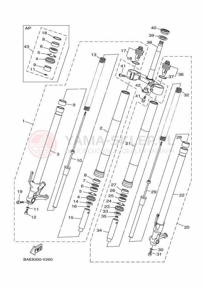 Schemat "Amortyzatory przód" do Yamaha XSR900