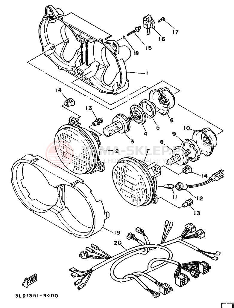 Schemat "Lampa przód" do Yamaha XTZ750 SUPERTENERE