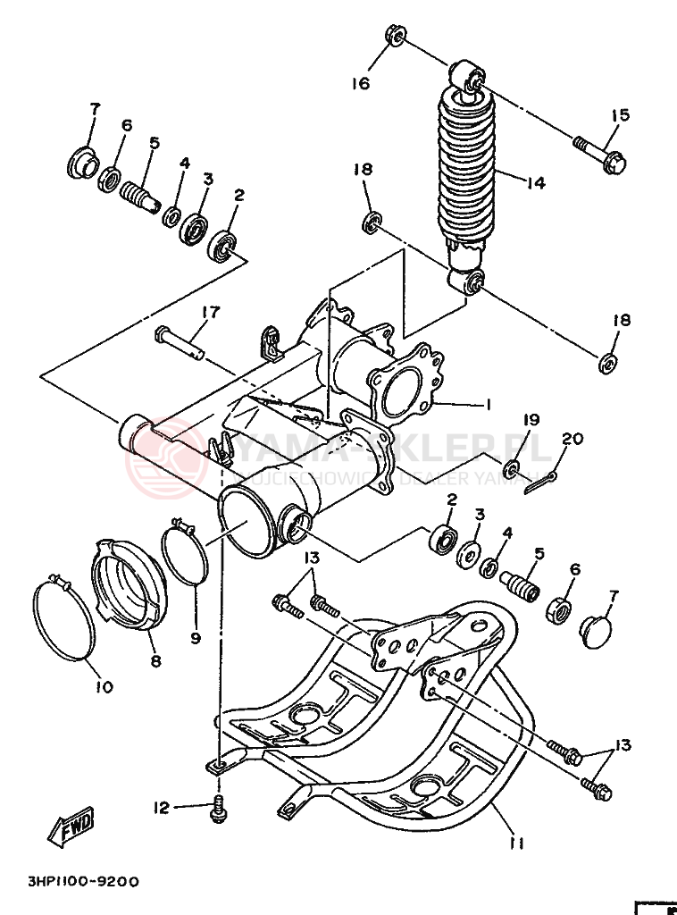 Schemat "wahacz, zawieszenie tył" do Yamaha YFM350ER