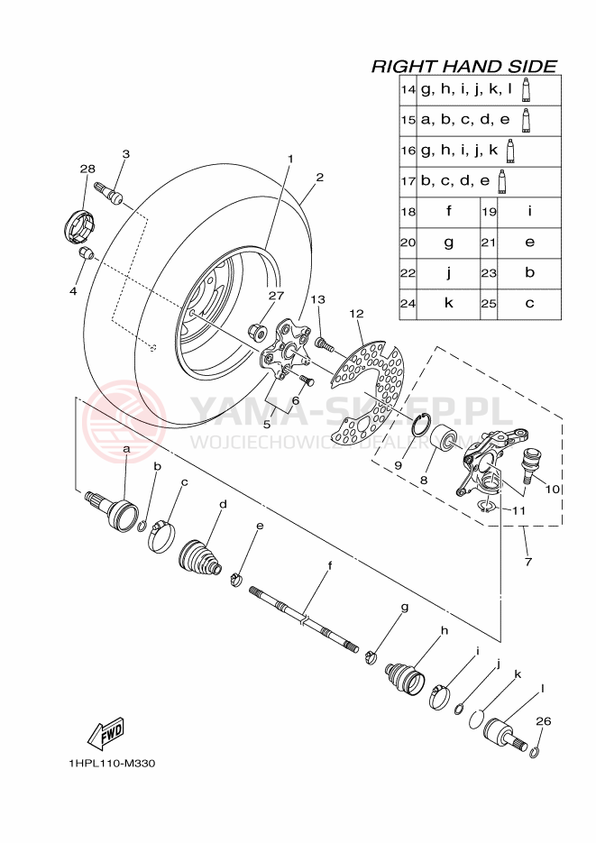 Schemat "PRZEDNIE KOŁO 2" do Yamaha YFM550FWAD