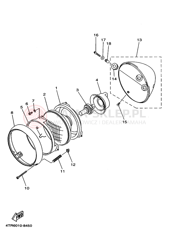 Schemat "Lampa przód" do Yamaha XVS400C DRAGSTAR CLASSIC