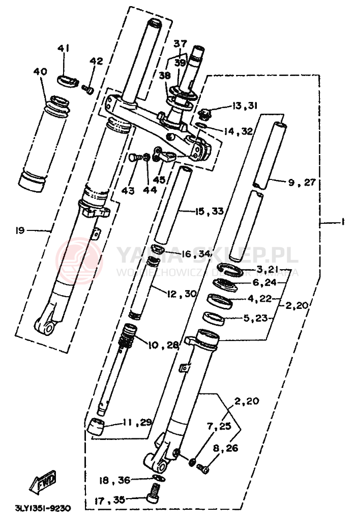 Schemat "Amortyzatory przód" do Yamaha TW200E