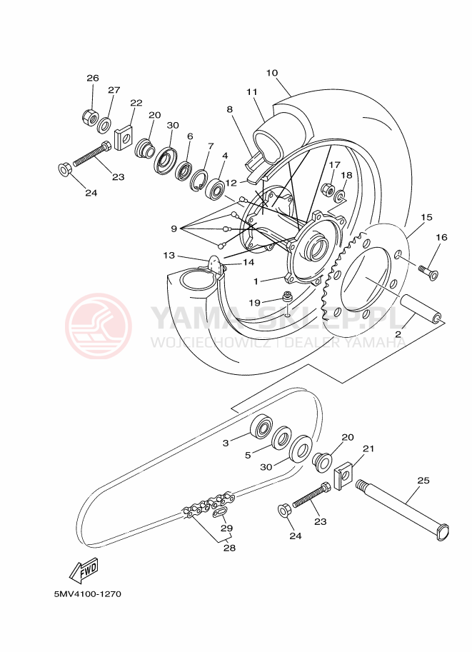 Schemat "Koło tył" do Yamaha YZ125