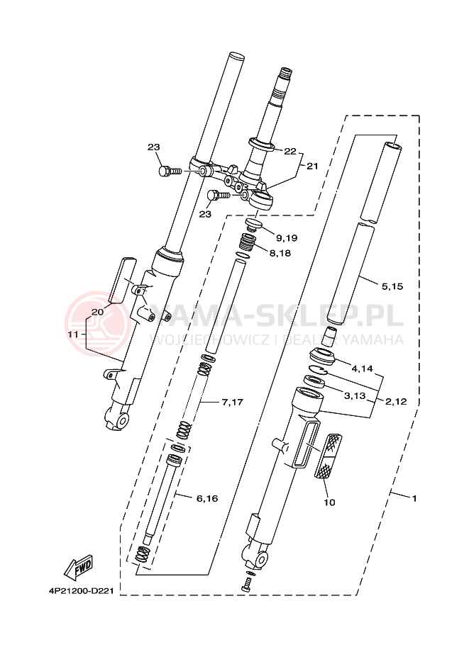 Schemat "Amortyzatory przód" do Yamaha YBR125E