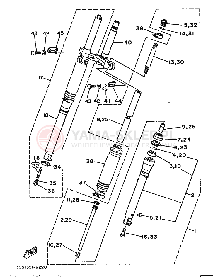 Schemat "Amortyzatory przód" do Yamaha DT125MX