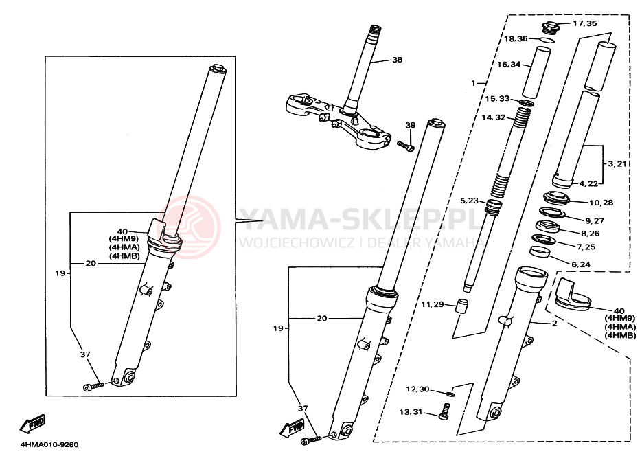 Schemat "Amortyzatory przód" do Yamaha XJR400