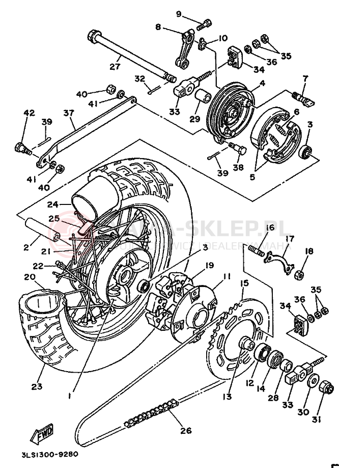 Schemat "Koło tył" do Yamaha XV250 VIRAGO