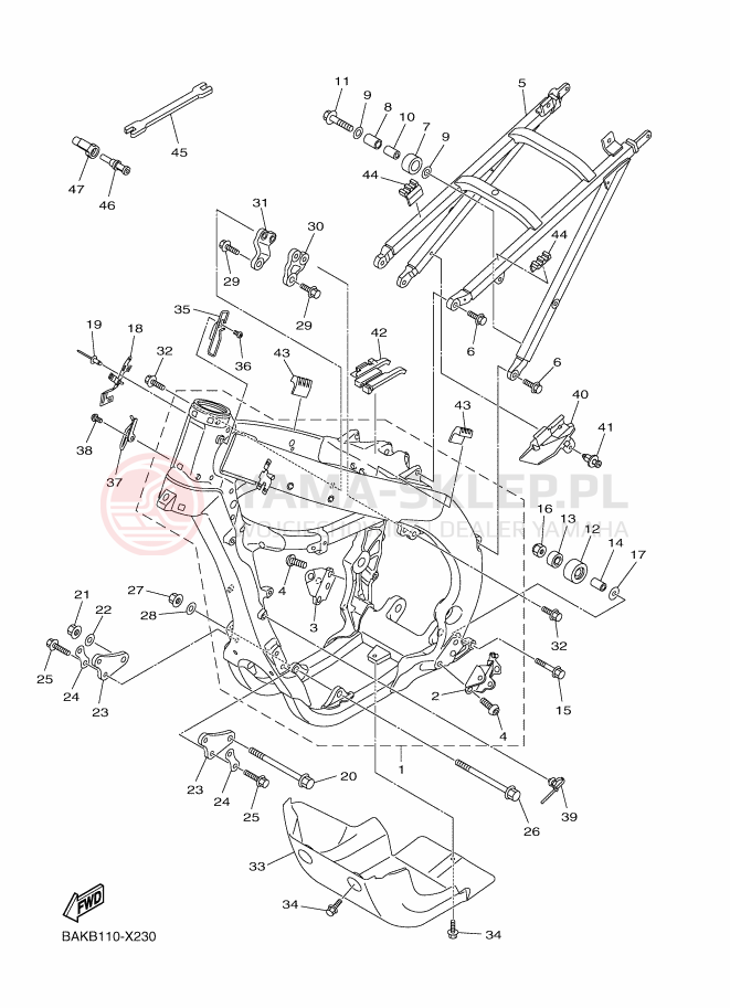 Schemat "rama" do Yamaha WR250F